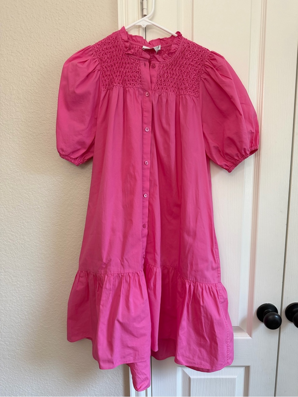 Christy Lynn Pink Smocked Puff-Sleeve Dress women’s size small